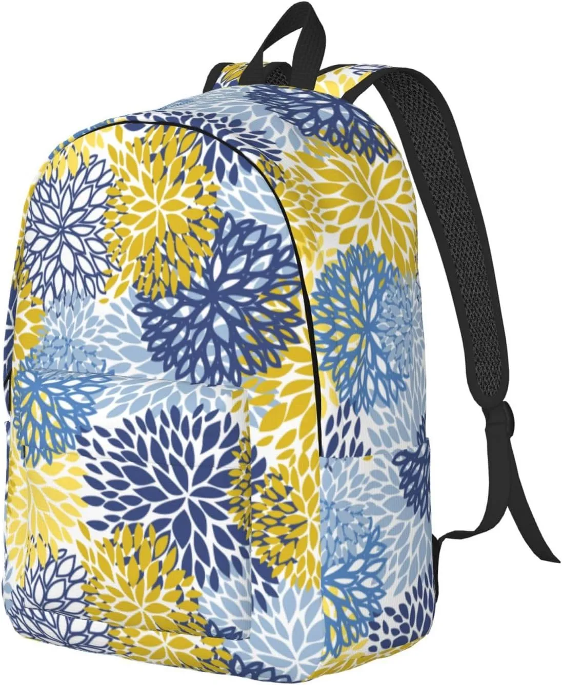 Blue Yellow And Navy Chrysanthemum Flowers Backpack 17.7 Inch Laptop Backpack Travel Hiking Daypack Daisy Floral Multipurpose Bookbag For Men Women