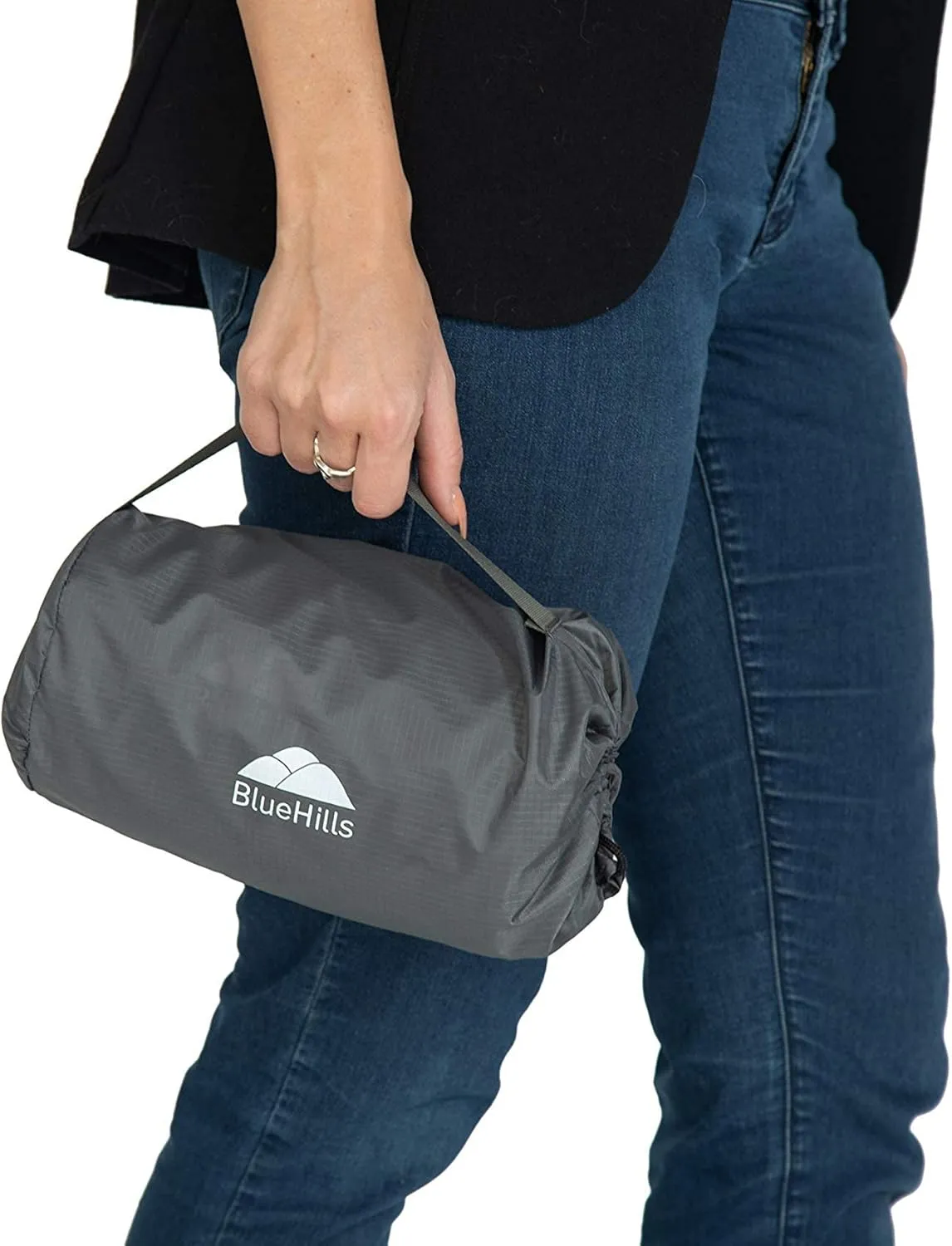 BlueHills Ultra Compact Travel Blanket Pillow in Portable Bag Case Soft 70 X 56 with Strap Backpack Clip Premium Cozy Soft Compact Pack Large Blanket for Airplane Flight Layover Grey - Gray C002