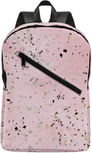 Blush And Gold Marble Terrazzo Design Large Capacity Printed Travel Backpack, Suitable for Both Men And Women, Suitable for Travel, Tourism And Other Scenarios