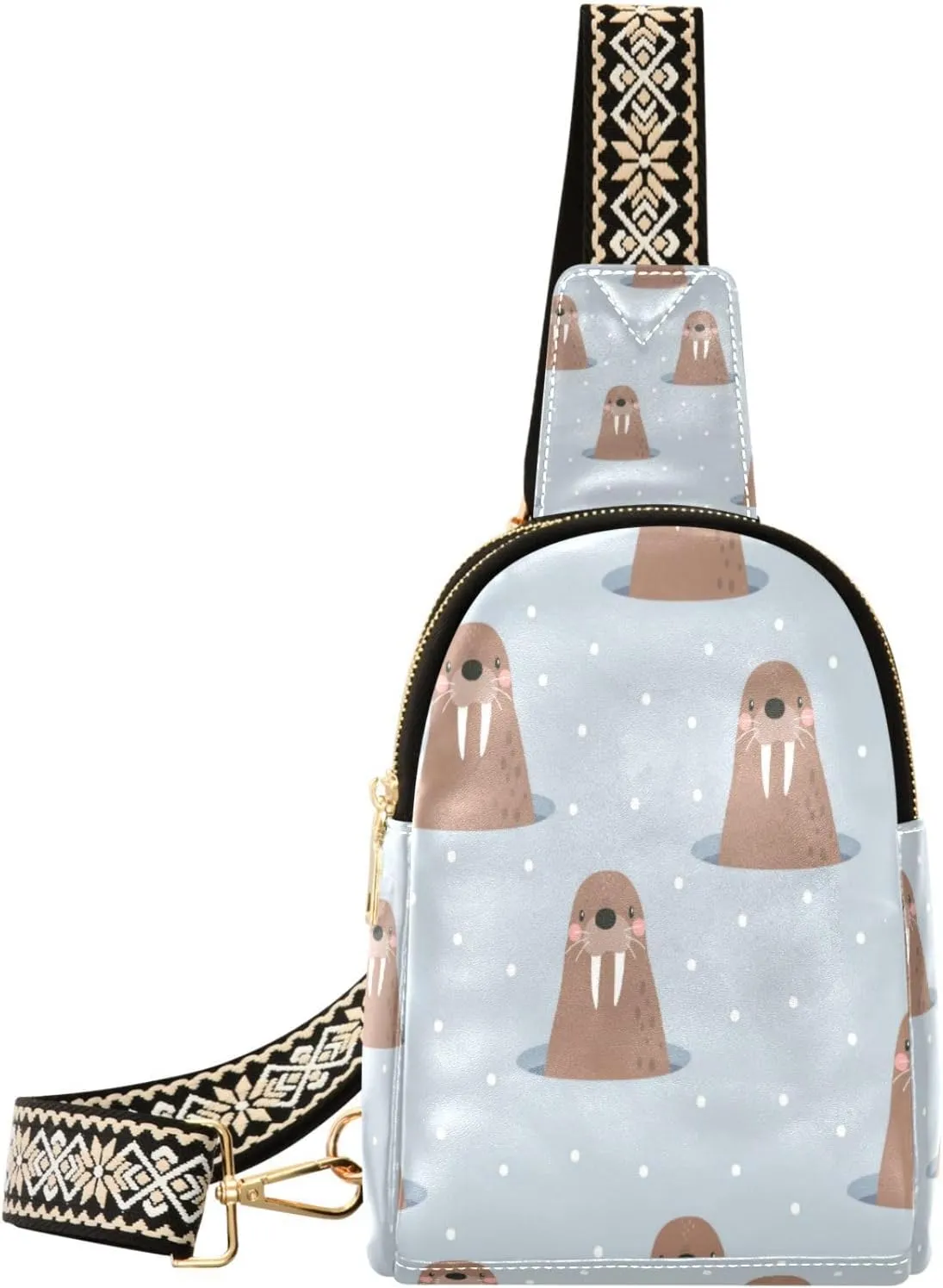 Boccsty Animals Walrus Leather Hiking Waist Packs Belt Bag for Women Men Sling Bag Fanny Pack Chest Bag with Adjustable Strap for Casual Travel Shopping