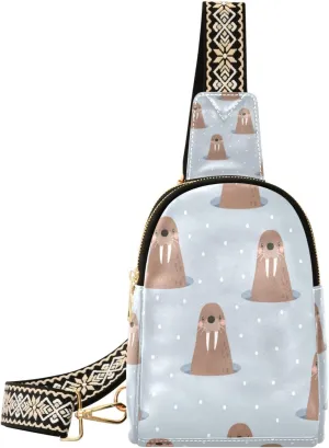 Boccsty Animals Walrus Leather Hiking Waist Packs Belt Bag for Women Men Sling Bag Fanny Pack Chest Bag with Adjustable Strap for Casual Travel Shopping
