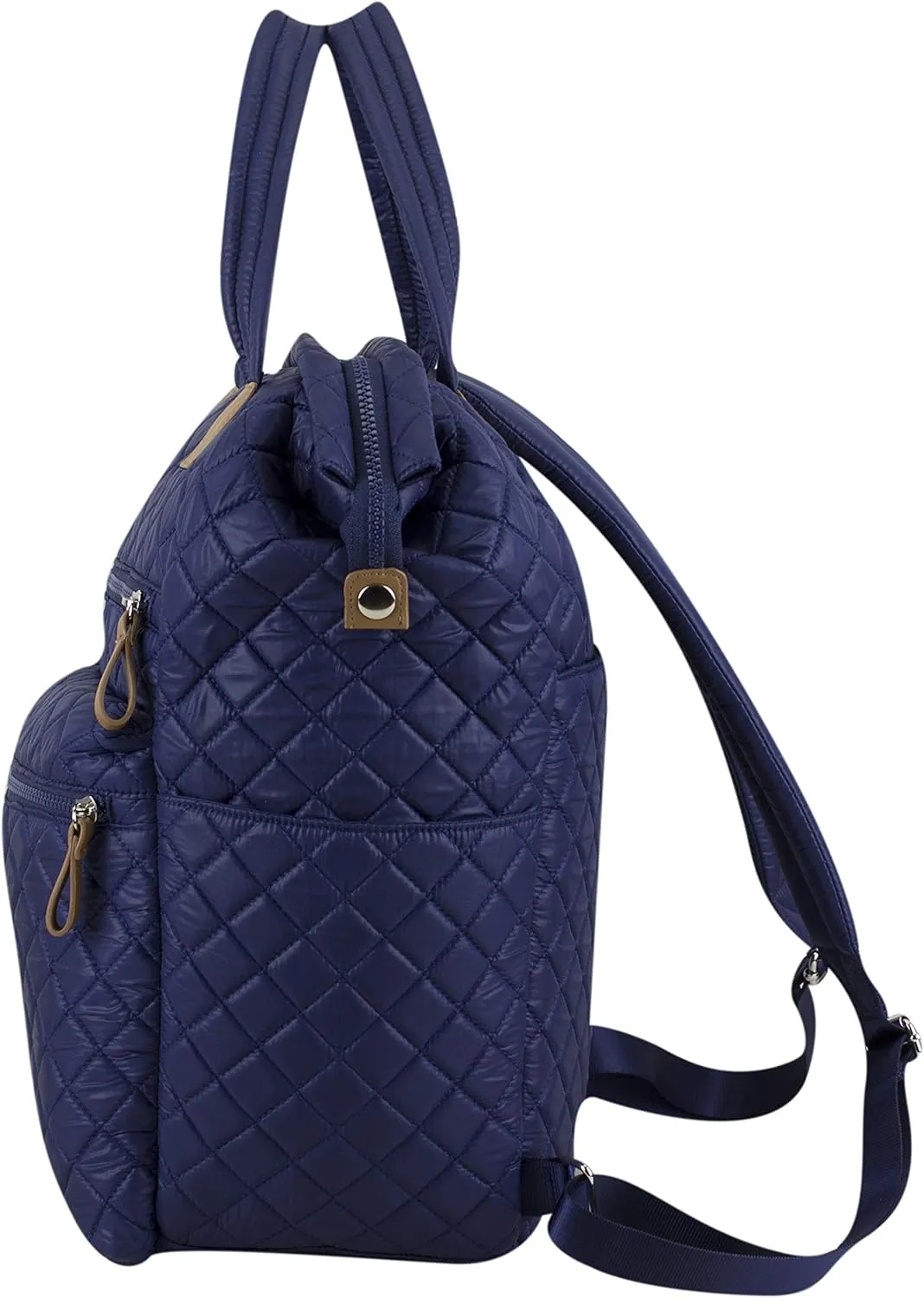BODHI Womens Quilted Luxe Top Handle Travel Shoulder Work Bag Convertible Backpack Purse Casual with Trolley Sleeve, Navy