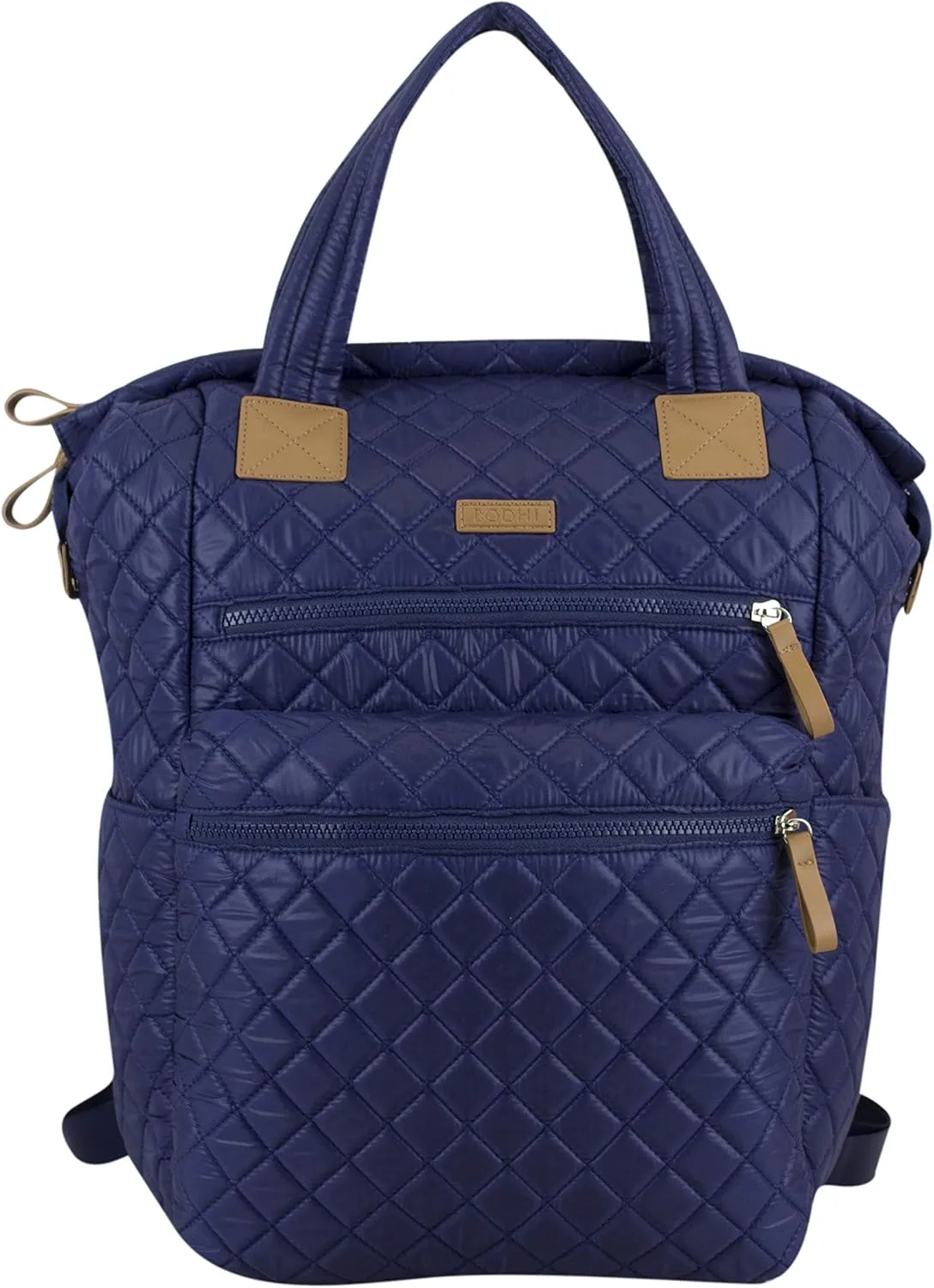 BODHI Womens Quilted Luxe Top Handle Travel Shoulder Work Bag Convertible Backpack Purse Casual with Trolley Sleeve, Navy