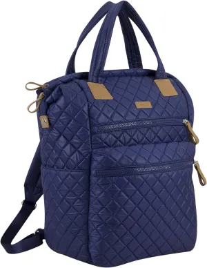 BODHI Womens Quilted Luxe Top Handle Travel Shoulder Work Bag Convertible Backpack Purse Casual with Trolley Sleeve, Navy