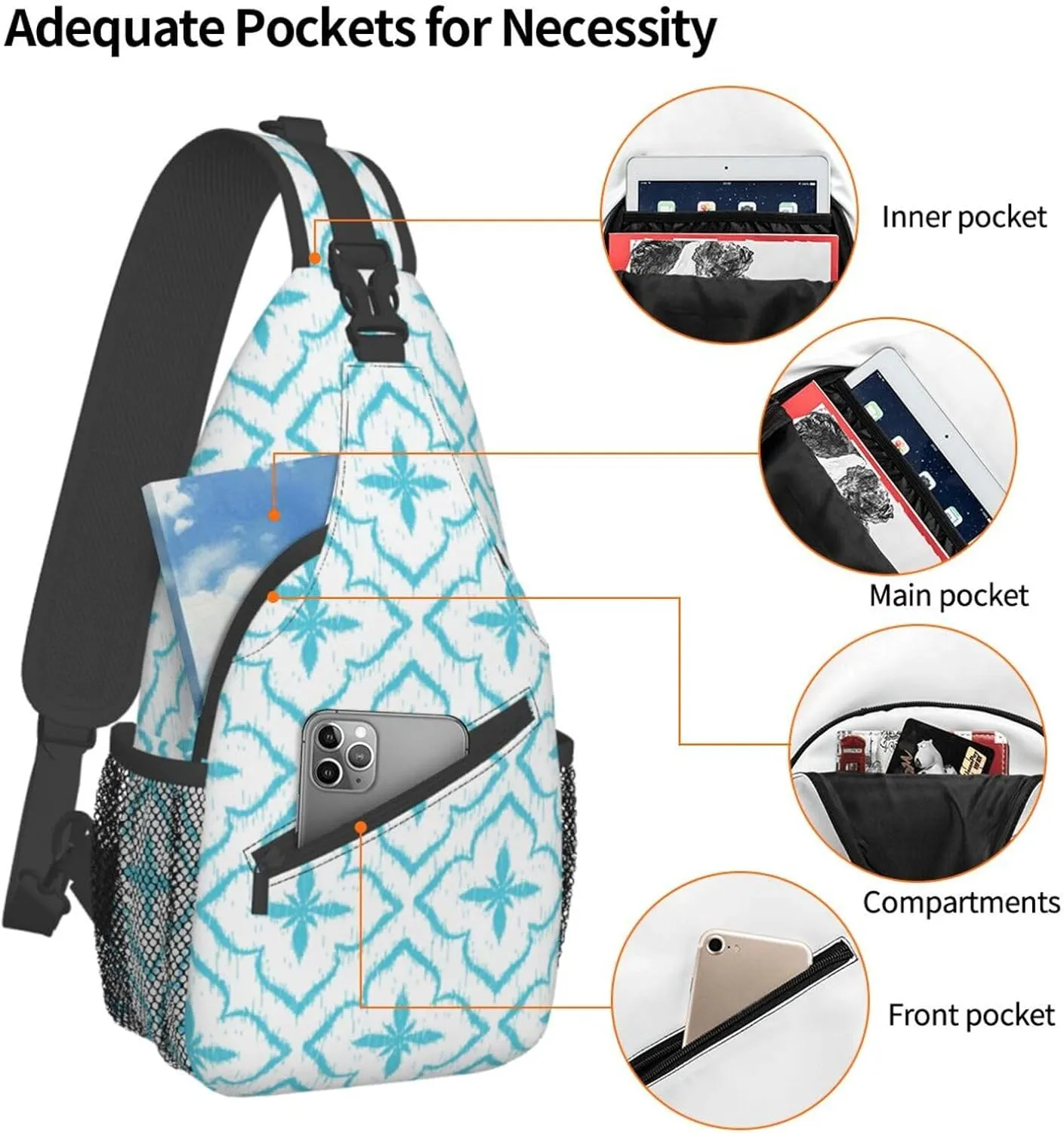 Boho Indian Tribal Ethnic Small Sling Bag for Women Men Crossbody Backpack Cycling Hiking Daypack Chest Shoulder Bag with Adjustable Strap