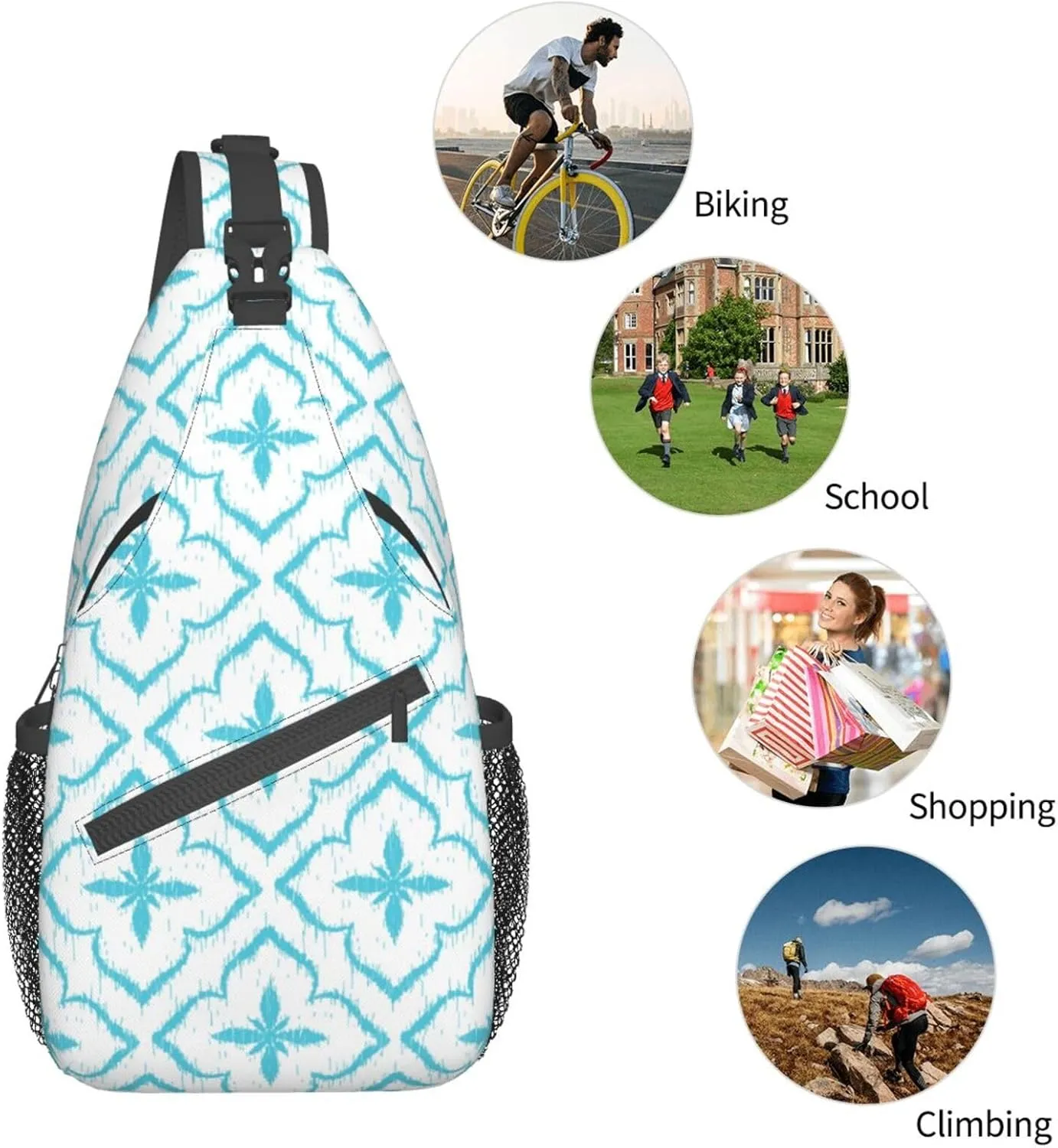 Boho Indian Tribal Ethnic Small Sling Bag for Women Men Crossbody Backpack Cycling Hiking Daypack Chest Shoulder Bag with Adjustable Strap