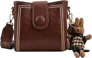 Bootara Bucket Bag, Bootara Women's Vintage Bunny Charm Bucket Bag – Convertible Shoulder Crossbody (Brown)