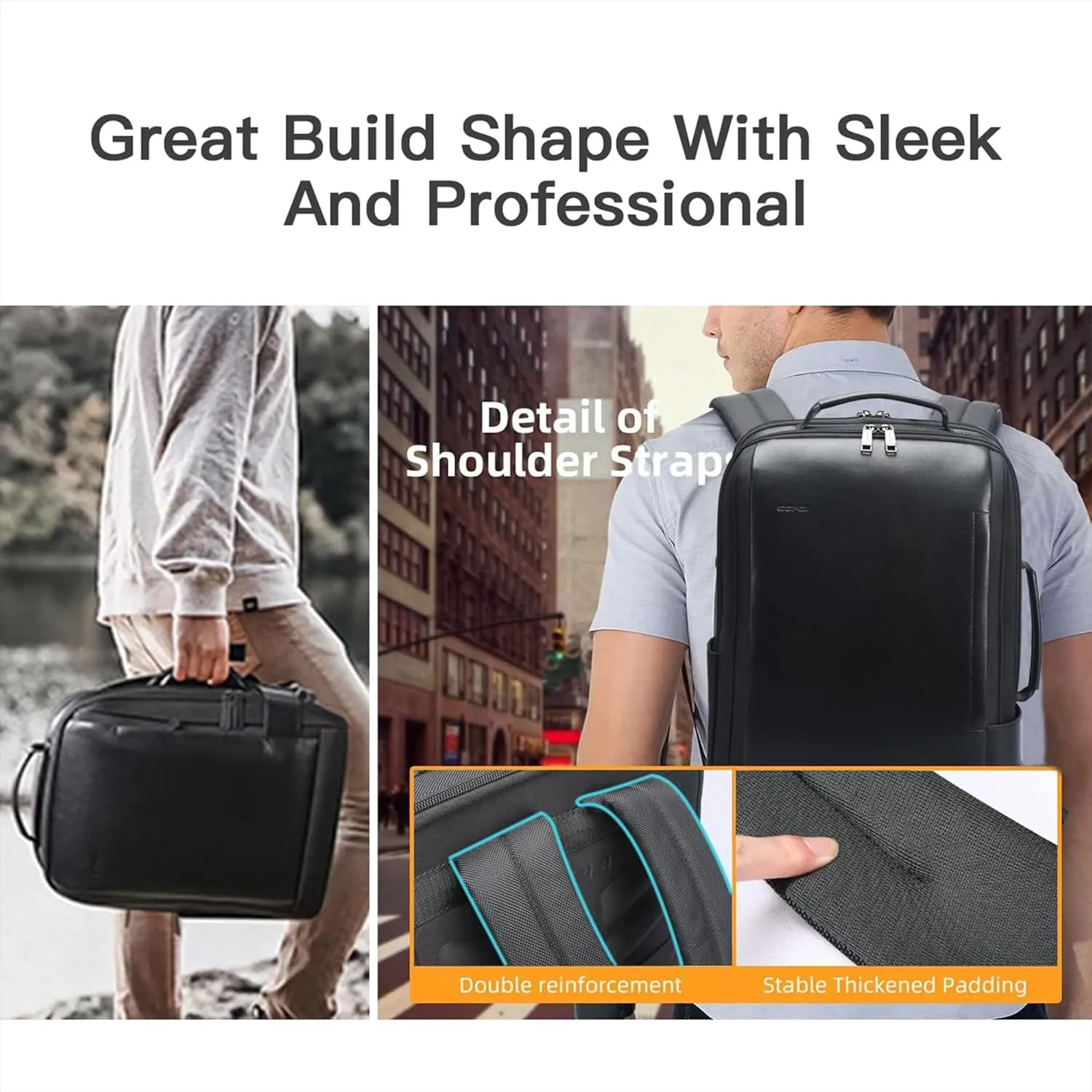 BOPai Business Smart 15.6 Inch Laptop Backpack Convertible Expandable Anti-Theft USB Charging Multi-Functional Travel Professional Work Office Men Commuter Large Black With Bottle Holder Waterproof