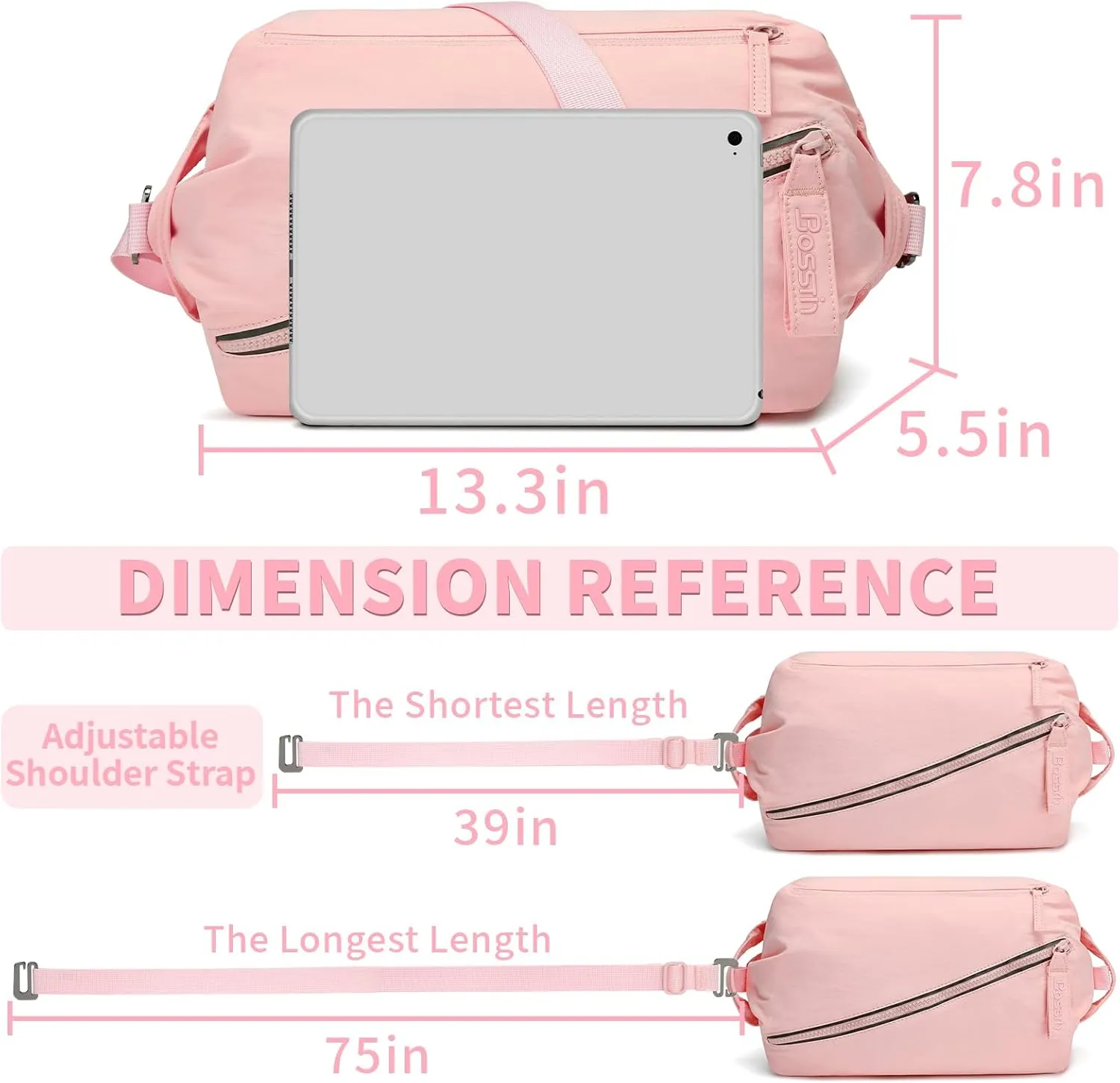 BOSSTIN Small Gym Bag for Women Men, Small Duffle Bag Crossbody Bags for Women, Lightweight Compact Sports Bag for Gym Work Fitness Travel, 3 in 1 Workout Bag-Hot Pink