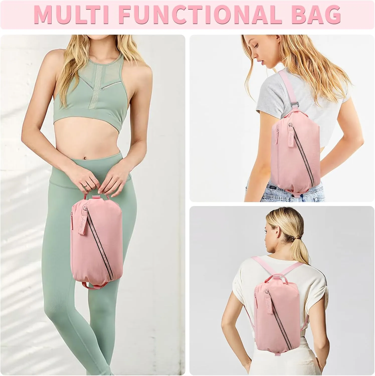 BOSSTIN Small Gym Bag for Women Men, Small Duffle Bag Crossbody Bags for Women, Lightweight Compact Sports Bag for Gym Work Fitness Travel, 3 in 1 Workout Bag-Hot Pink