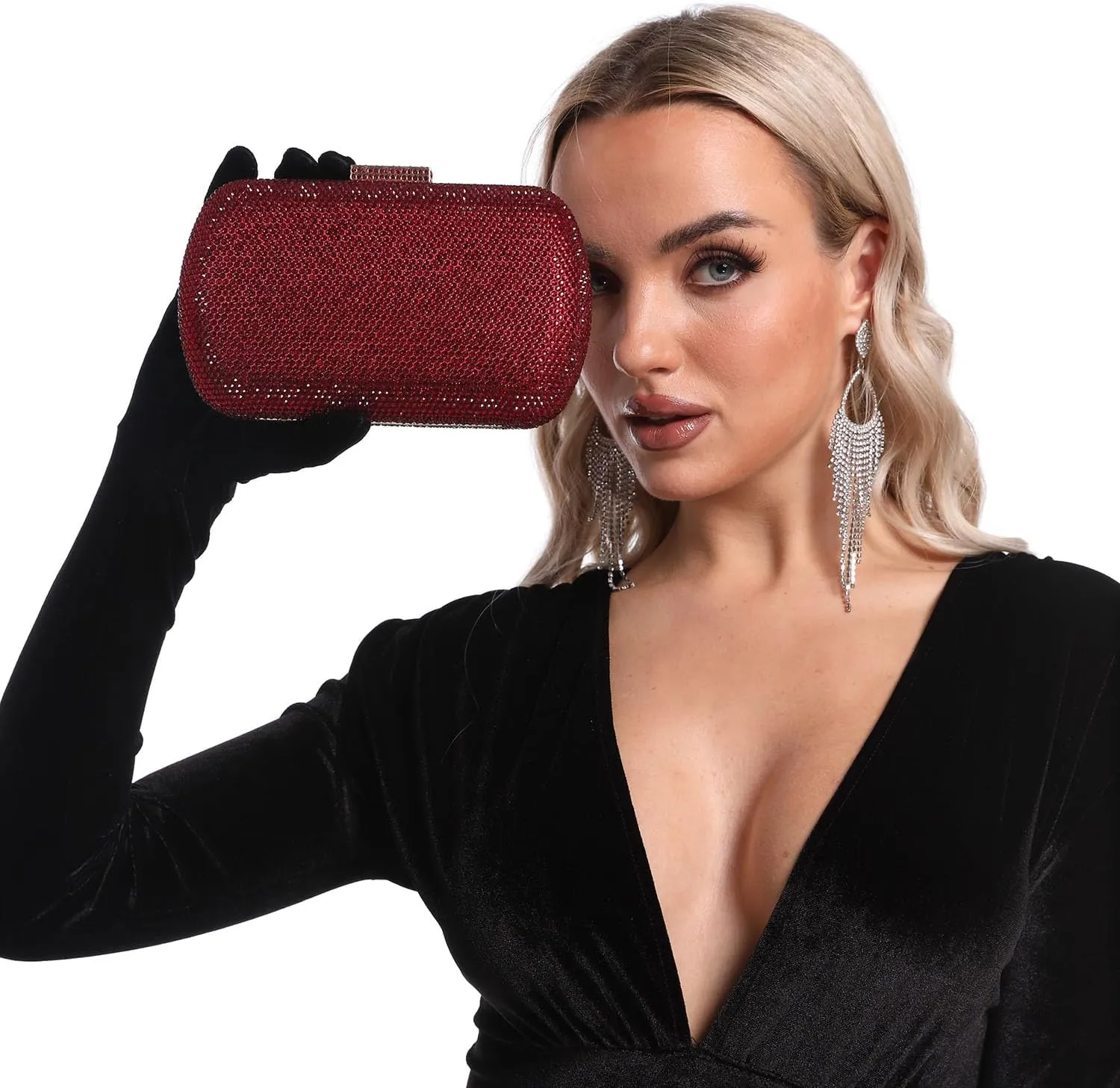 Boutique De FGG Bling Evening Bags and Clutches for Women Formal Party Crystal Clutch Bag Wedding Rhinestone Handbags,Mini