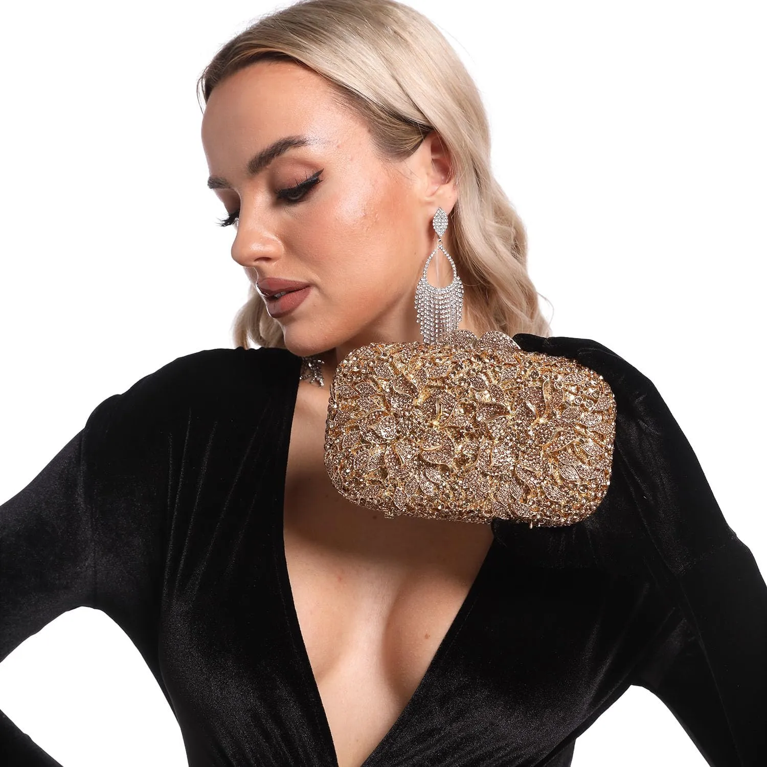 Boutique De FGG Flowers Women Crystal Clutch Purses Evening Minaudiere Bags Wedding Party Bridal Rhinestones Handbags,Mini