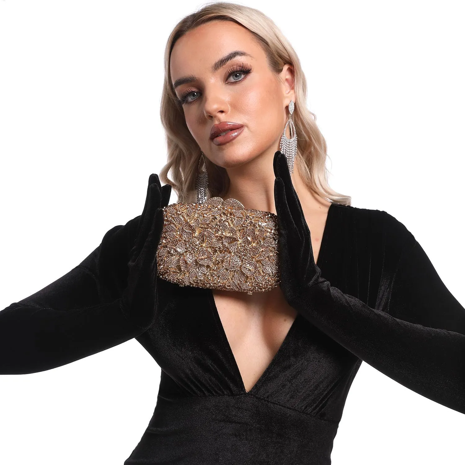 Boutique De FGG Flowers Women Crystal Clutch Purses Evening Minaudiere Bags Wedding Party Bridal Rhinestones Handbags,Mini