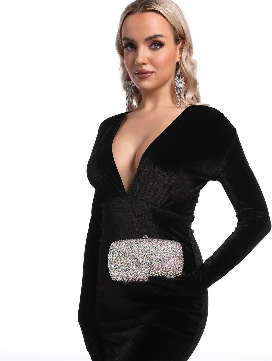Boutique De FGG Rhinestone Clutch Bag with Spikes Bling Evening Handbags Crystal Clutch Purses for Women Wedding Party,Mini