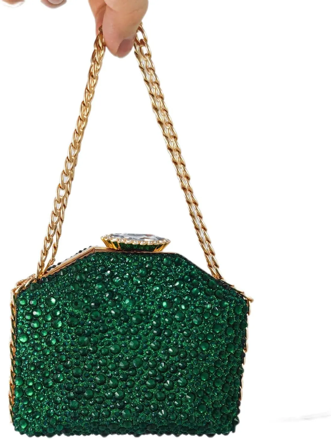 Boutique De FGG Rhinestone Clutch Purse Metal Clutches for Women Party Evening Handbags Prom Crystal Clutch Bag, Mini