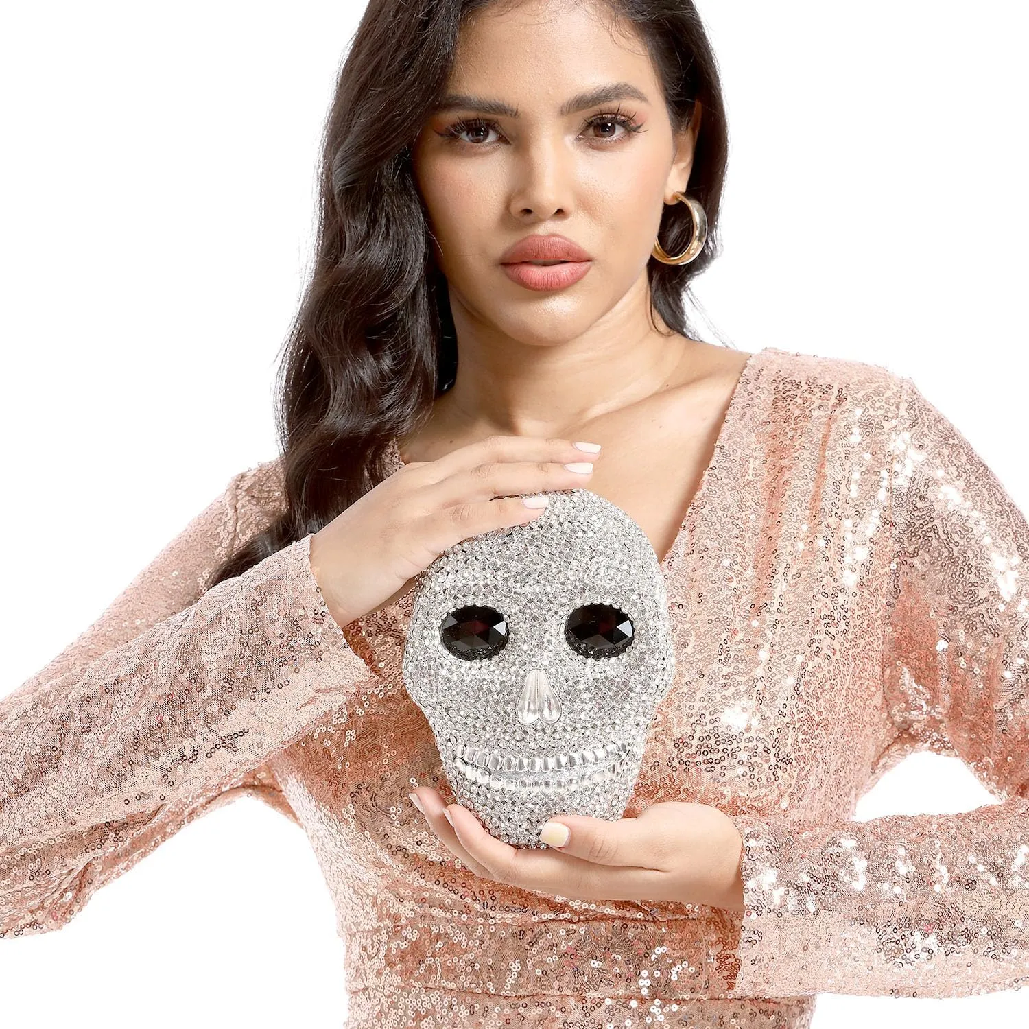 Boutique De FGG Skull Crystal Clutch Purse for Women Formal Rhinestone Clutch Evening Bag Halloween Minaudiere Handbag,Mini