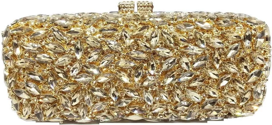 Boutique De FGG Women Crystal Clutch Bag Minaudiere Box Handbag Party Prom Rhinestone Clutch Purse Wedding Bag, Mini