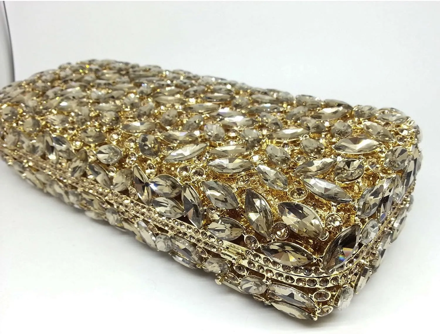 Boutique De FGG Women Crystal Clutch Bag Minaudiere Box Handbag Party Prom Rhinestone Clutch Purse Wedding Bag, Mini