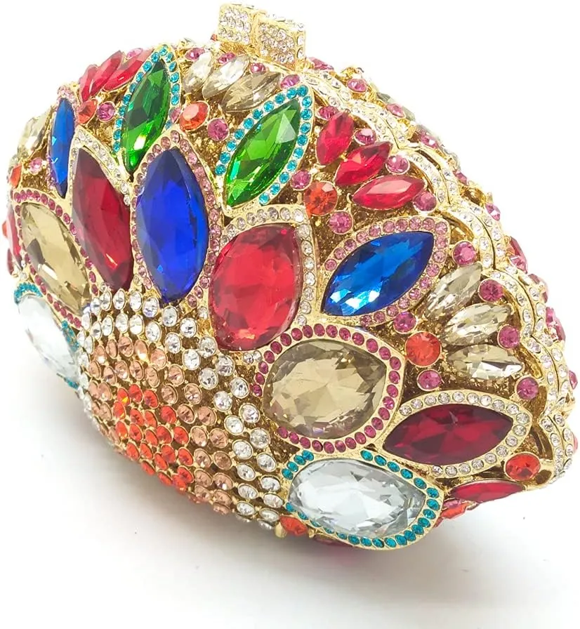 Boutique De FGG Women Peacock Clutch Purses for Women Formal Crystal Evening Bags Bridal Wedding Rhinestone Clutch Bag,Mini