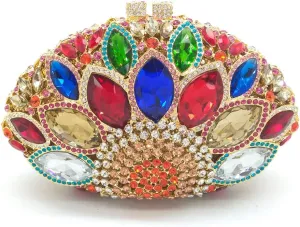 Boutique De FGG Women Peacock Clutch Purses for Women Formal Crystal Evening Bags Bridal Wedding Rhinestone Clutch Bag,Mini