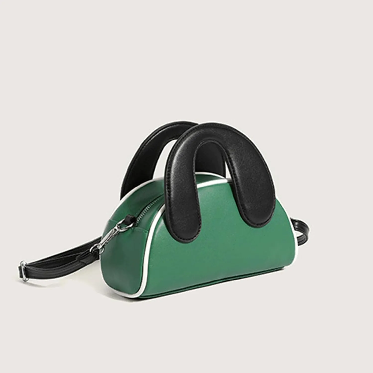 Bowling Bag Purse Y2K Contrast Color PU Leather Bowler Handbag Horseshoe Handle Mini Shoulder Crossbody Kawaii Purses