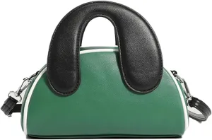 Bowling Bag Purse Y2K Contrast Color PU Leather Bowler Handbag Horseshoe Handle Mini Shoulder Crossbody Kawaii Purses