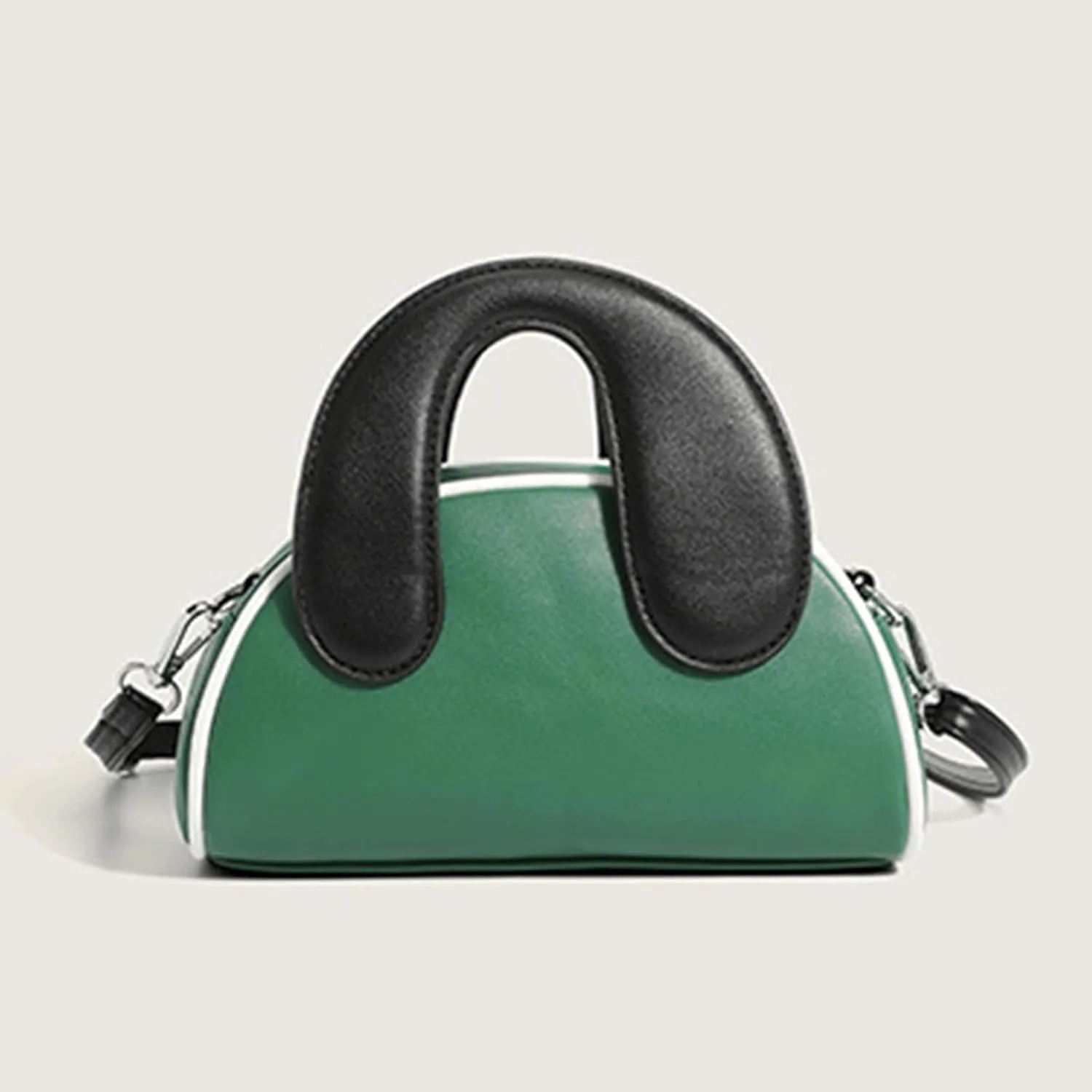 Bowling Bag Purse Y2K Contrast Color PU Leather Bowler Handbag Horseshoe Handle Mini Shoulder Crossbody Kawaii Purses