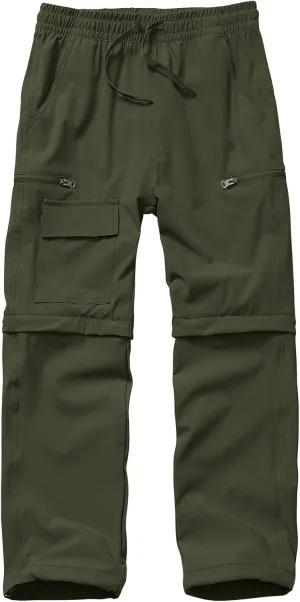 Boys Kids Hiking Cargo Pants, Youth Outdoor Quick Dry UPF 50 Lightweight Waterproof Climbing Caming Safari Convertible Pants