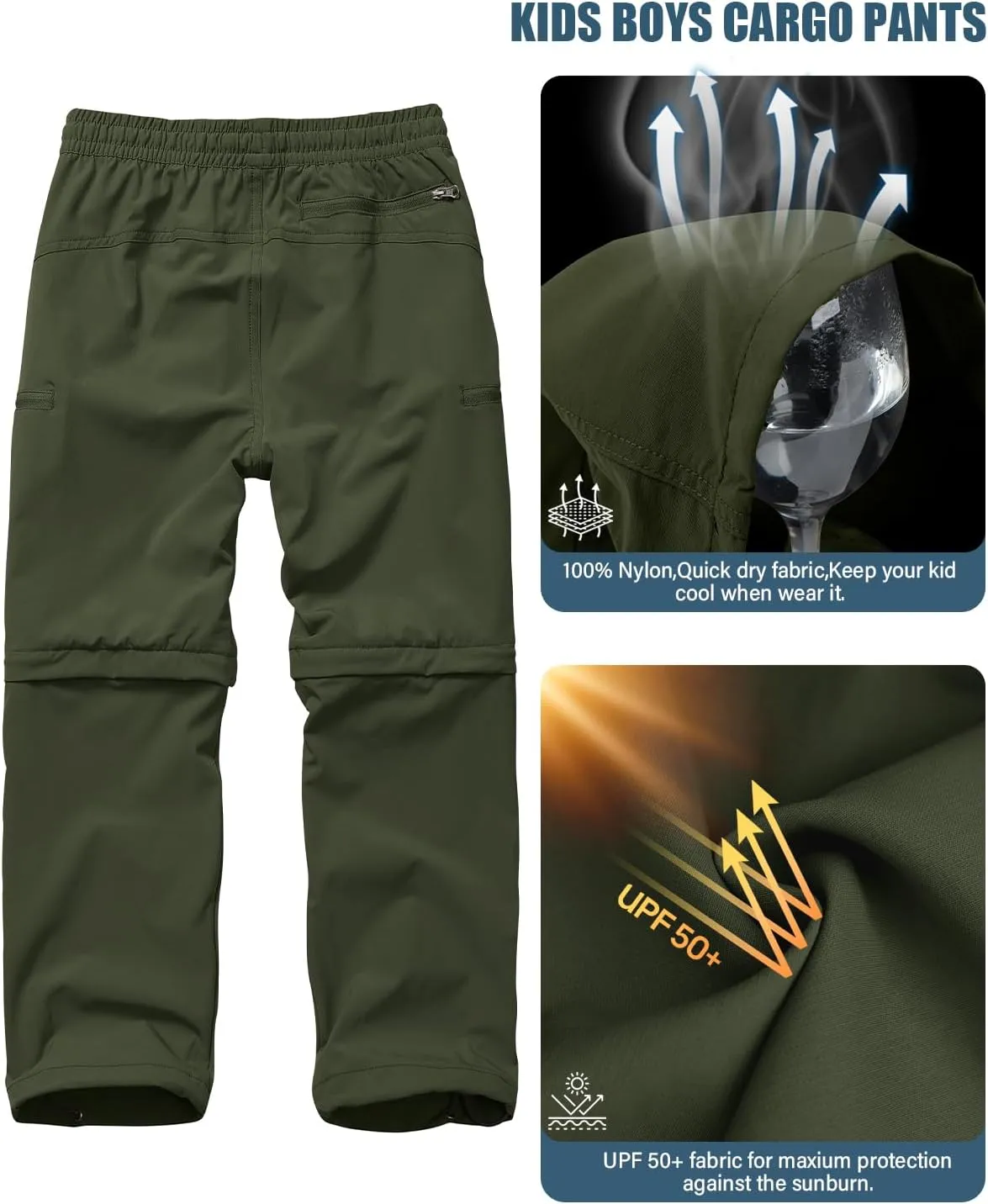 Boys Kids Hiking Cargo Pants, Youth Outdoor Quick Dry UPF 50 Lightweight Waterproof Climbing Caming Safari Convertible Pants