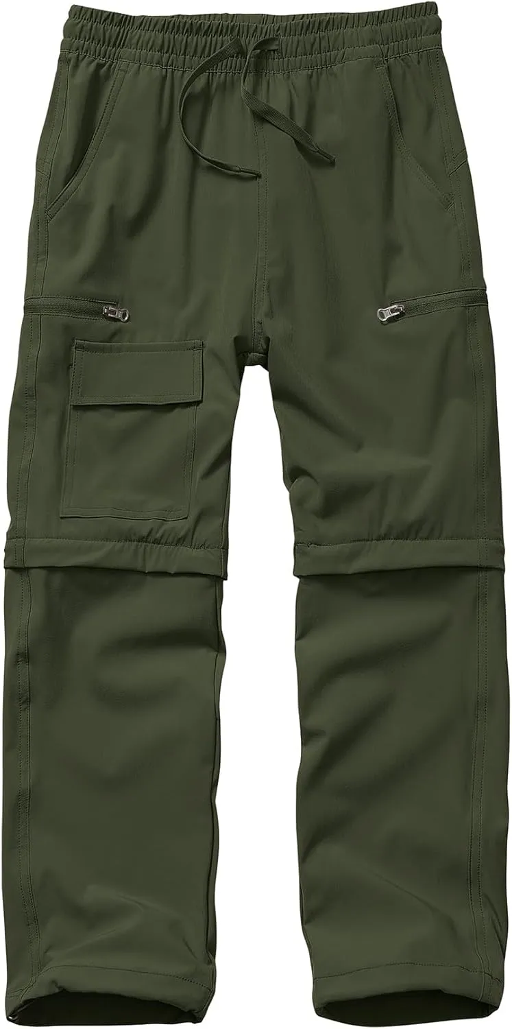Boys Kids Hiking Cargo Pants, Youth Outdoor Quick Dry UPF 50 Lightweight Waterproof Climbing Caming Safari Convertible Pants