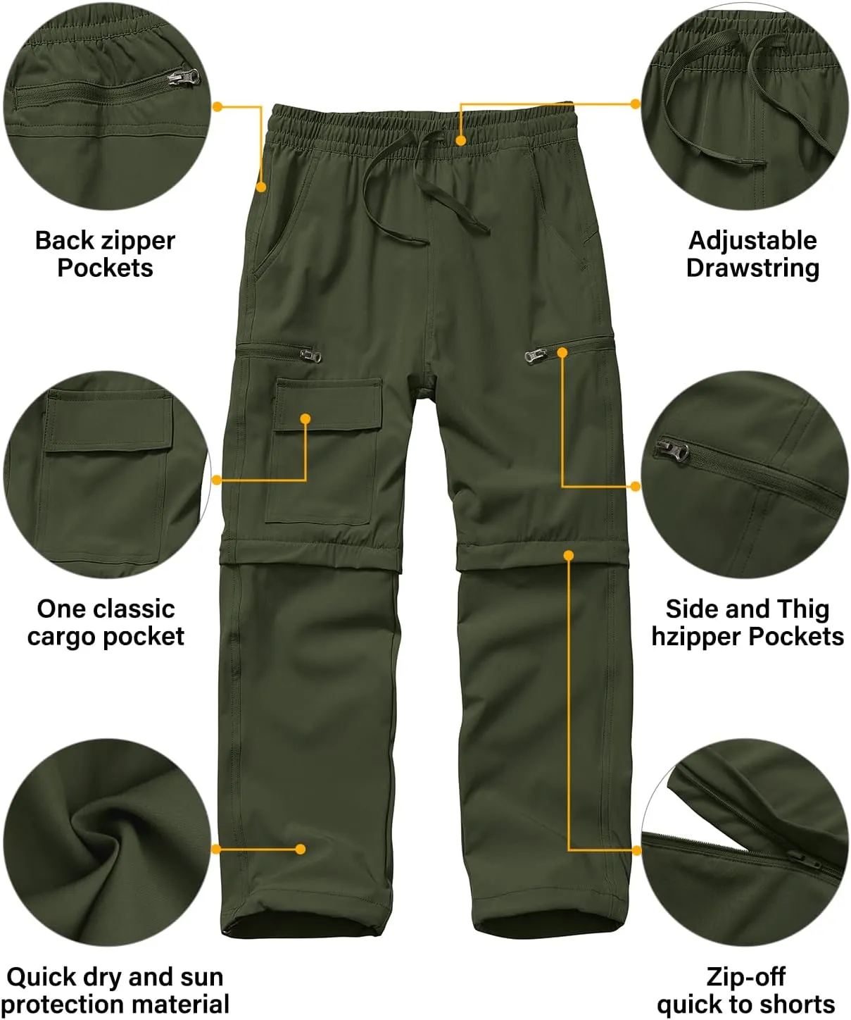 Boys Kids Hiking Cargo Pants, Youth Outdoor Quick Dry UPF 50 Lightweight Waterproof Climbing Caming Safari Convertible Pants