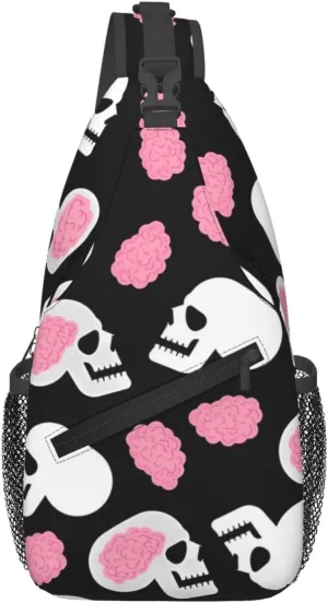 Brain Inside Skull Casual Sling Bag For Women Men'S Crossbody Chest Bag Shoulder Backpack Adjustable Strap Lightweight Travel Hiking Daypack Unisex