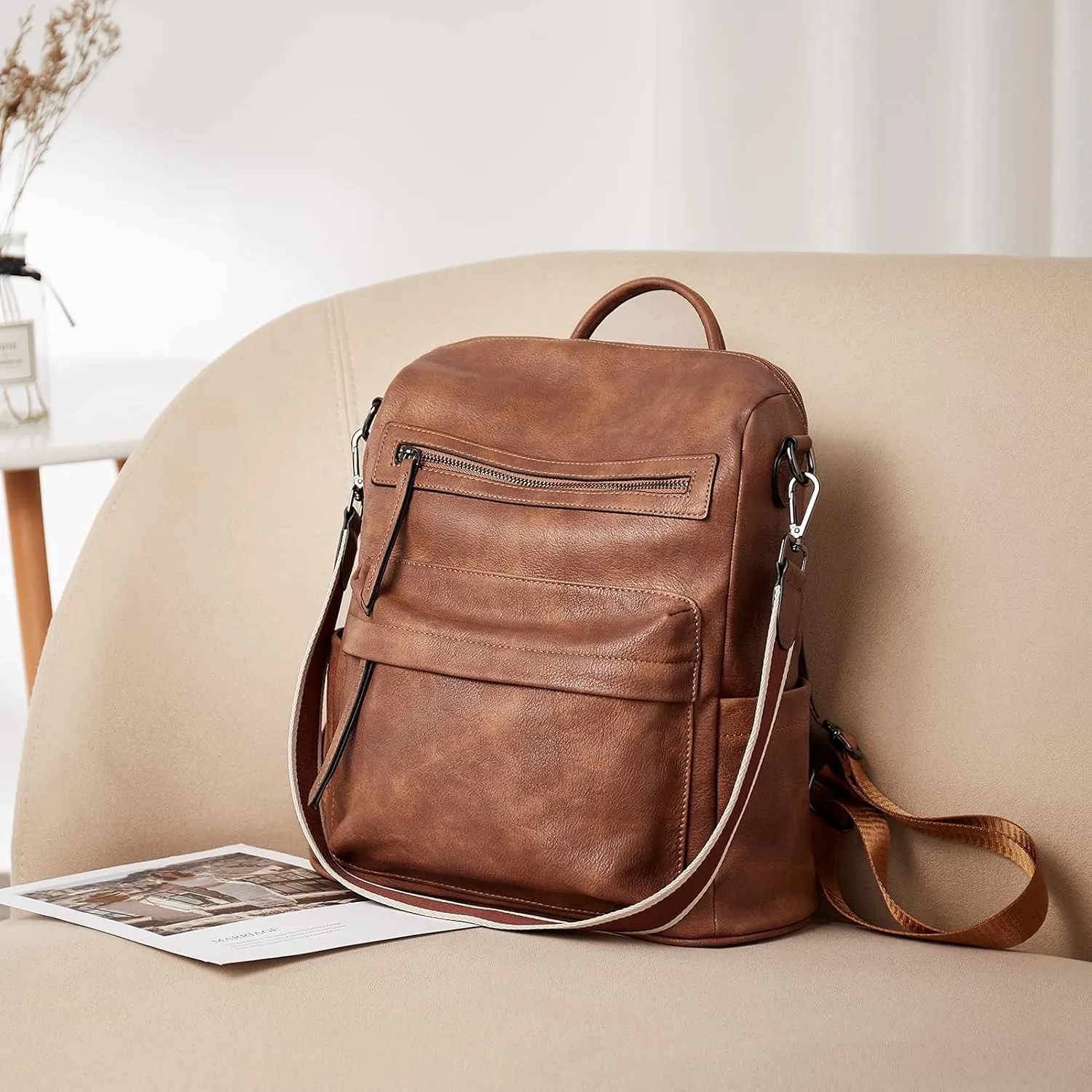 BROMEN Backpack Purse for Women Fashion Leather Designer Travel Large Ladies Shoulder Bags