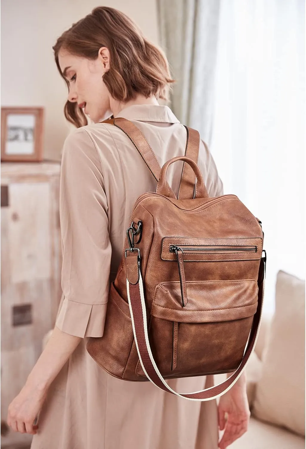 BROMEN Backpack Purse for Women Fashion Leather Designer Travel Large Ladies Shoulder Bags