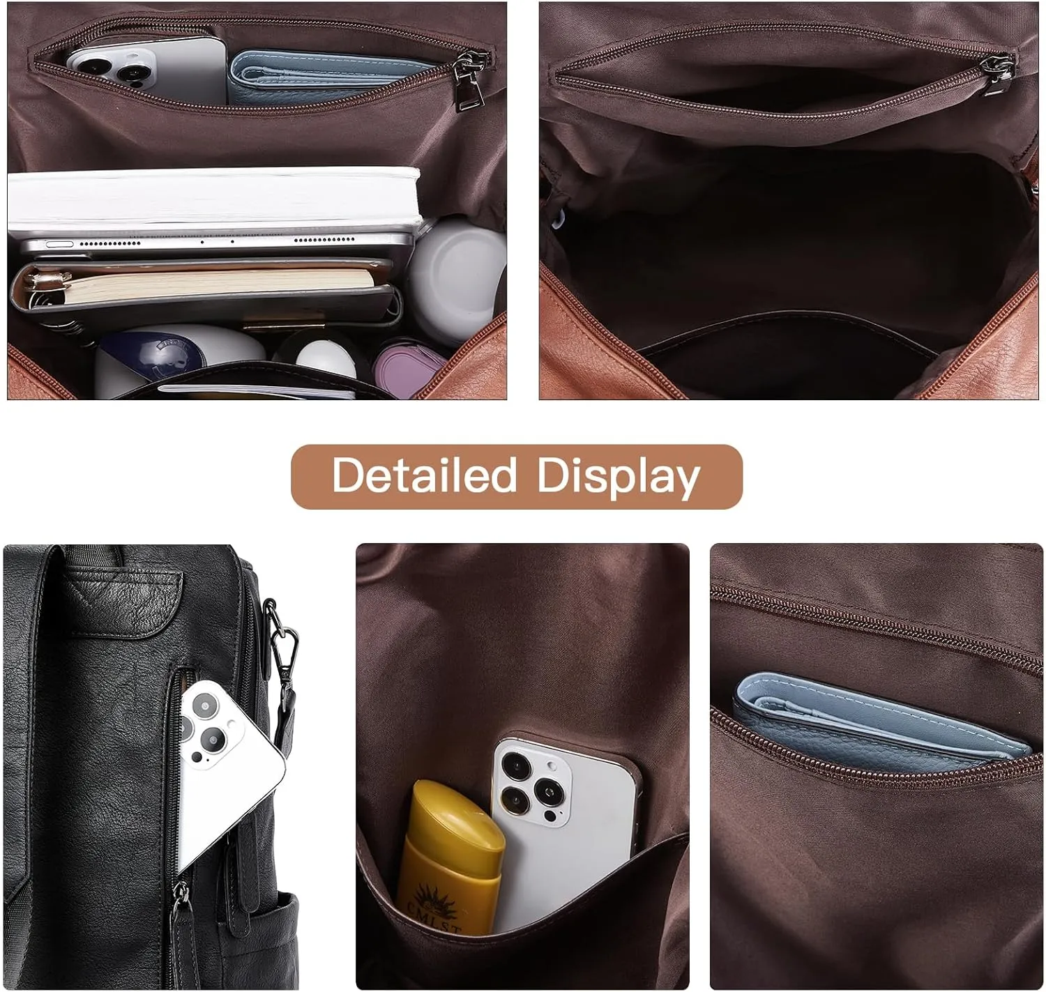 BROMEN Backpack Purse Leathe Backpack for Women Anti-theft Bookbag Purse Fashion Shoulder Handbag Backpack Women