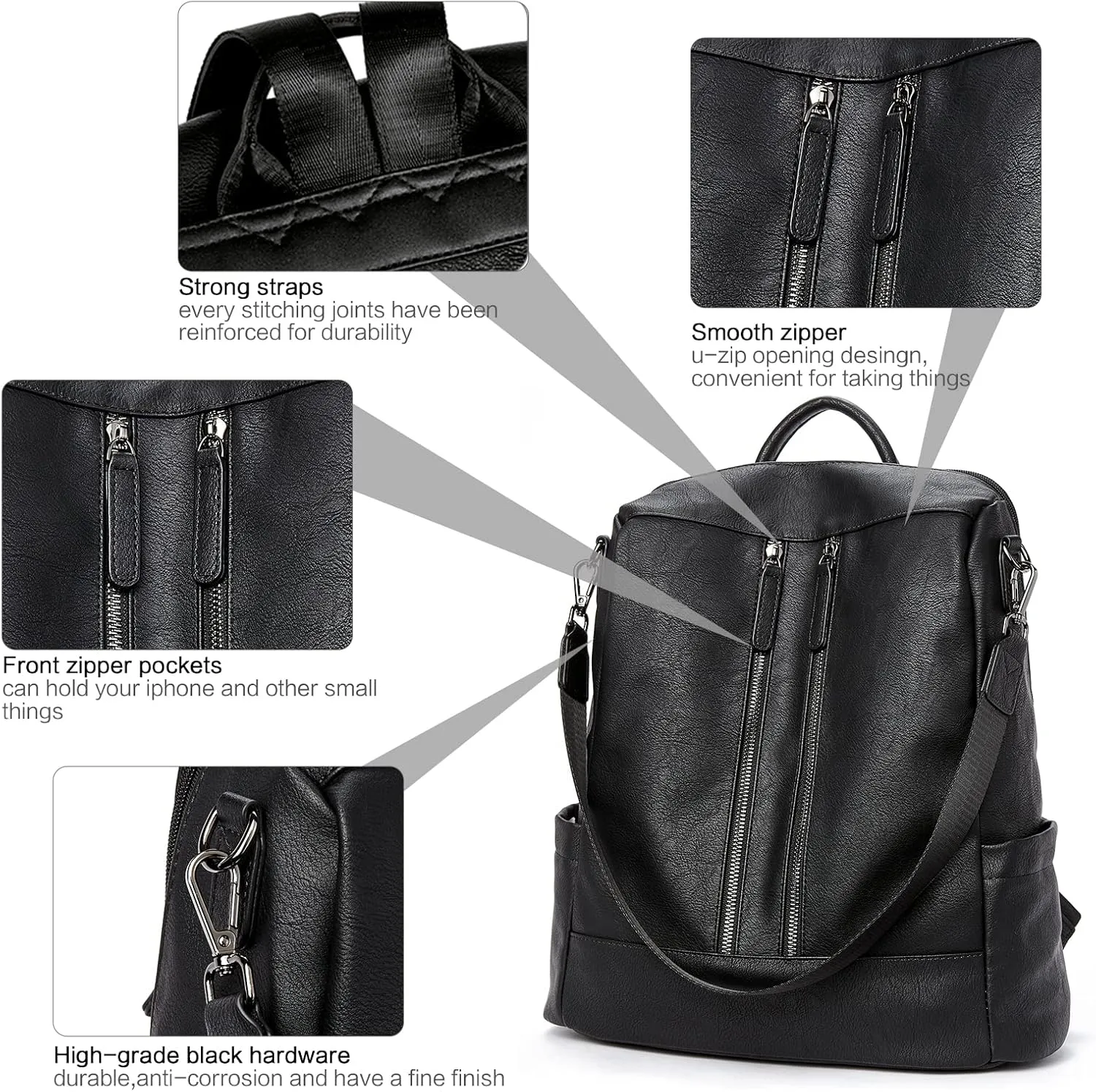 BROMEN Backpack Purse Leathe Backpack for Women Anti-theft Bookbag Purse Fashion Shoulder Handbag Backpack Women