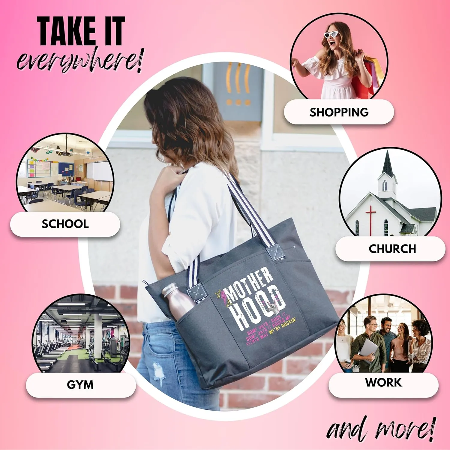 Brooke & Jess Designs Mom Bags for Everyday - Bags for Women with Zipper, Large Stylish Travel Bag, Work Bag