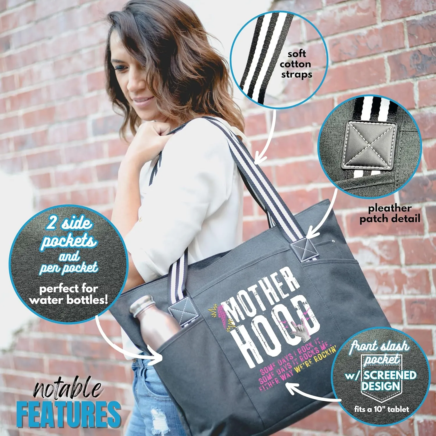 Brooke & Jess Designs Mom Bags for Everyday - Bags for Women with Zipper, Large Stylish Travel Bag, Work Bag