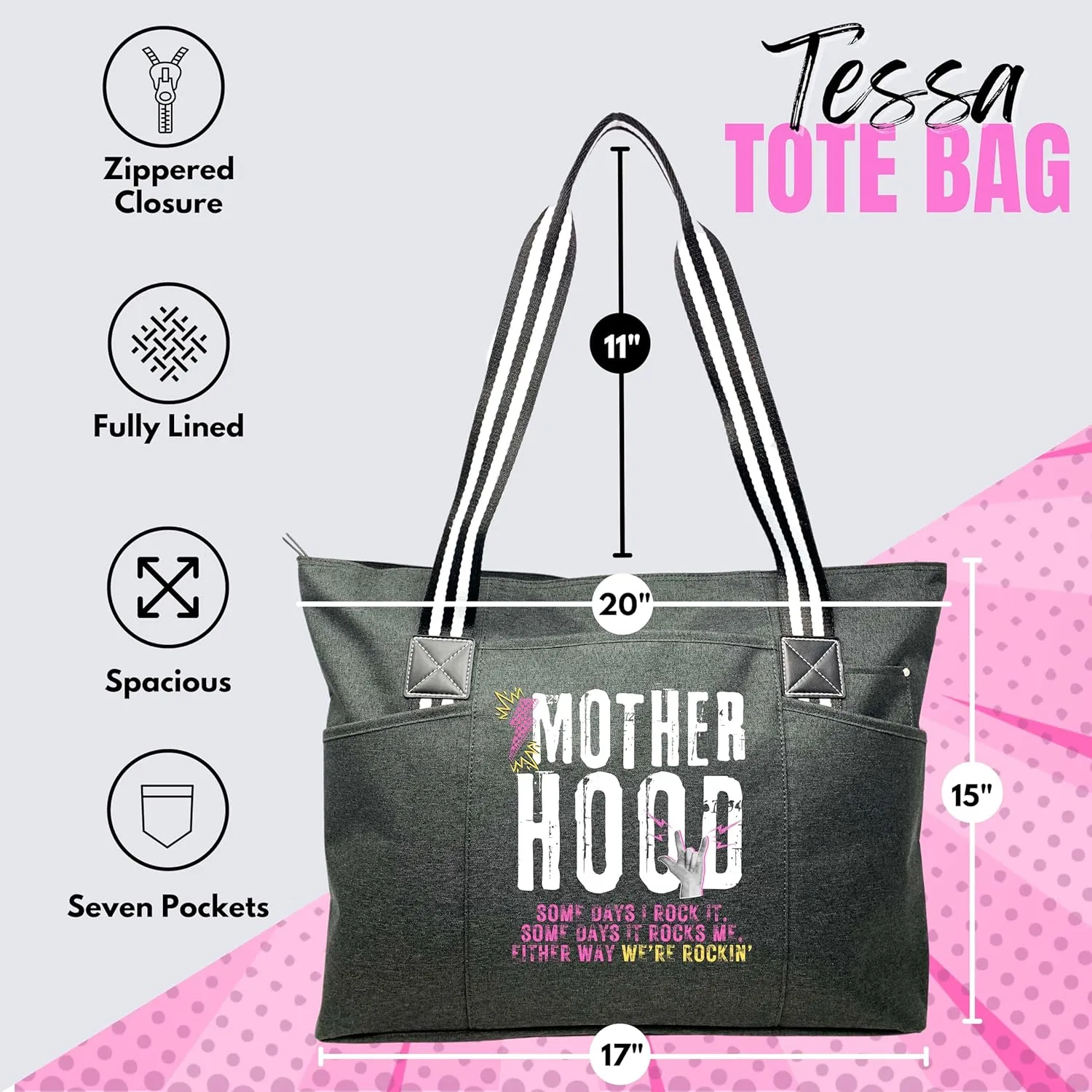 Brooke & Jess Designs Mom Bags for Everyday - Bags for Women with Zipper, Large Stylish Travel Bag, Work Bag