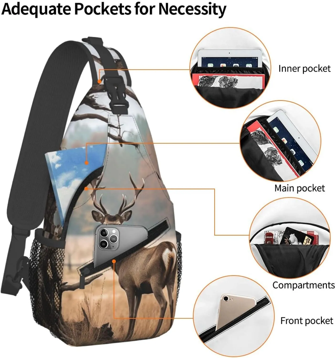 Brown Deer Near Withered Tree Sling Bag Backpack For Men Cross Chest Bag Crossbody Shoulder Bag Travel Hiking Daypack