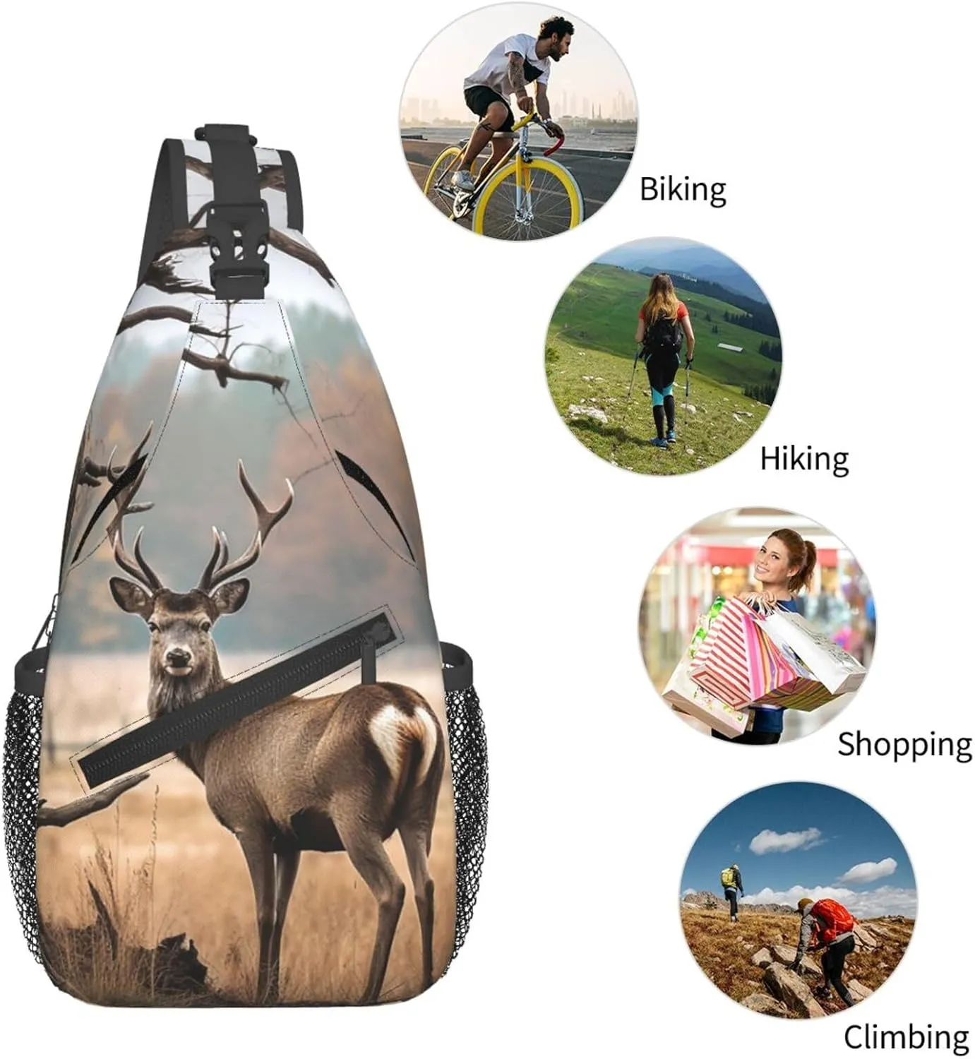 Brown Deer Near Withered Tree Sling Bag Backpack For Men Cross Chest Bag Crossbody Shoulder Bag Travel Hiking Daypack