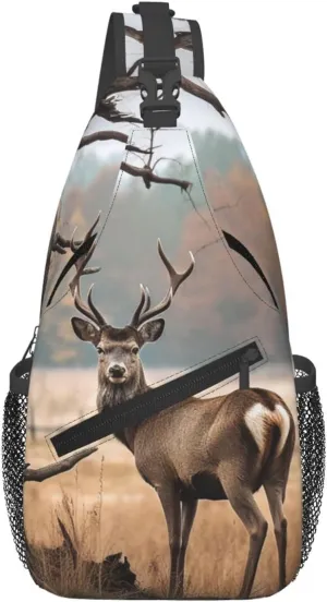 Brown Deer Near Withered Tree Sling Bag Backpack For Men Cross Chest Bag Crossbody Shoulder Bag Travel Hiking Daypack