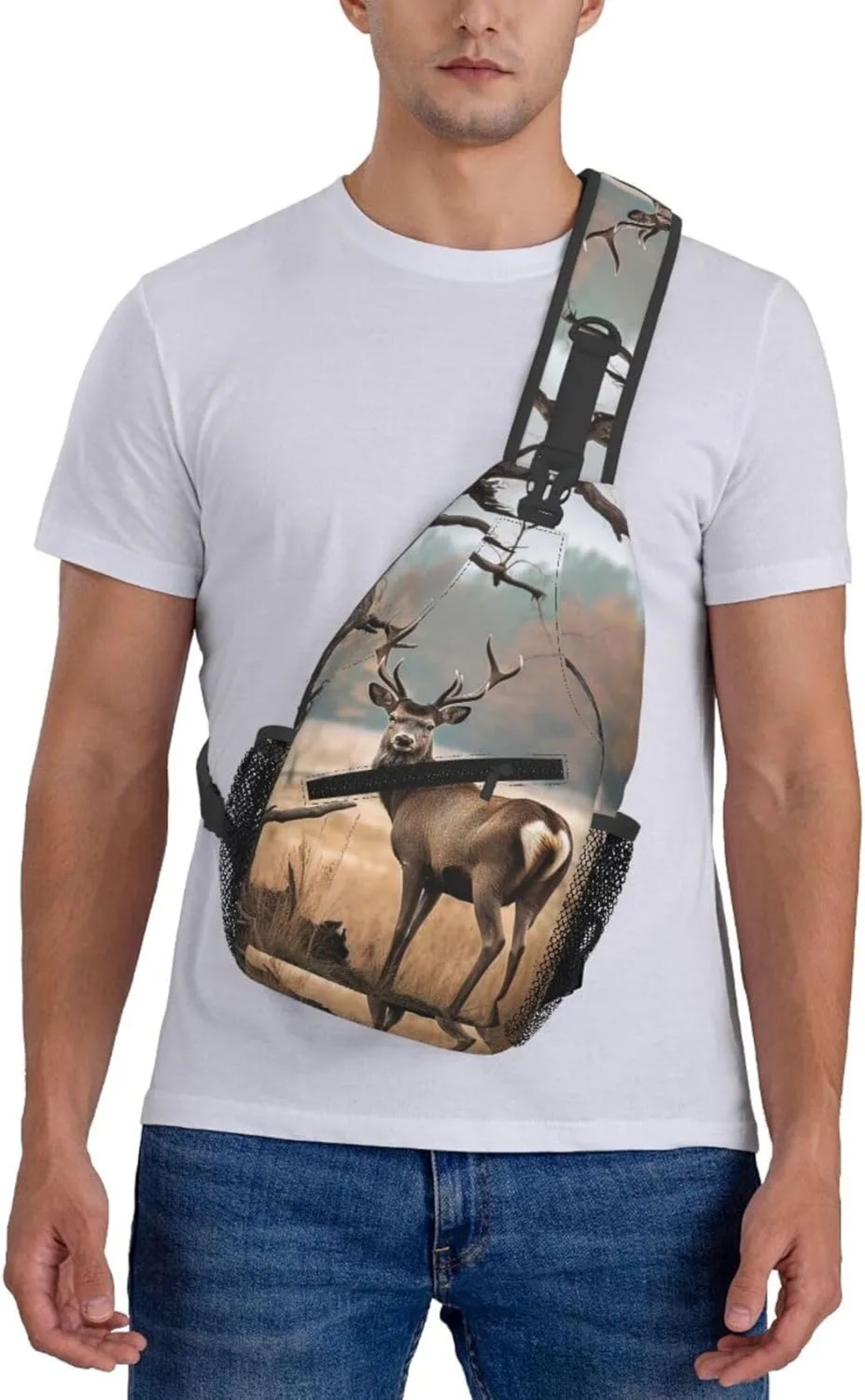 Brown Deer Near Withered Tree Sling Bag Backpack For Men Cross Chest Bag Crossbody Shoulder Bag Travel Hiking Daypack