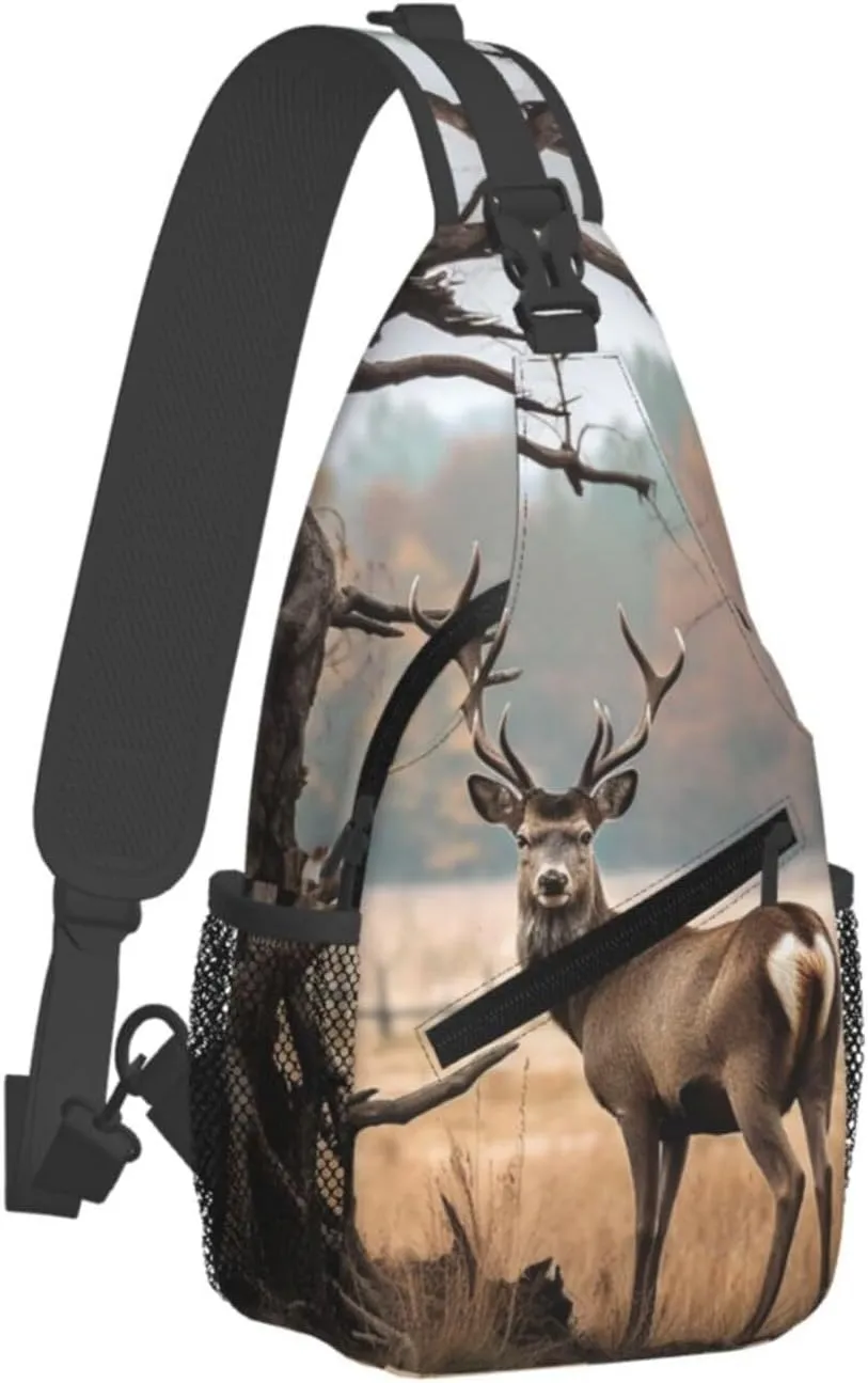 Brown Deer Near Withered Tree Sling Bag Backpack For Men Cross Chest Bag Crossbody Shoulder Bag Travel Hiking Daypack