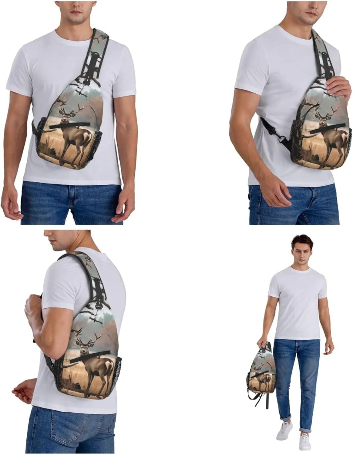 Brown Deer Near Withered Tree Sling Bag Backpack For Men Cross Chest Bag Crossbody Shoulder Bag Travel Hiking Daypack