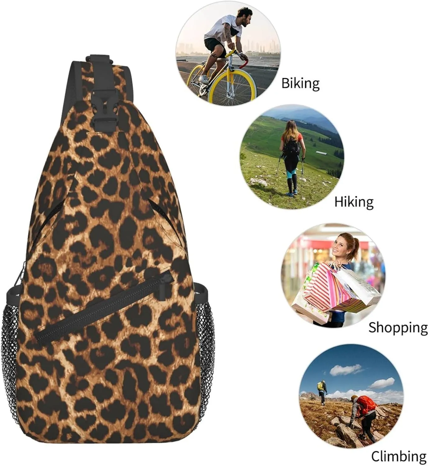 Brown Leopard Print Sling Bag Crossbody Backpack,Abstract Spotted Fur Wild Animal Skin Texture Chest Bag Casual Shoulder Backpack Cute Cheetah Pattern Travel Hiking Daypack for Men Women