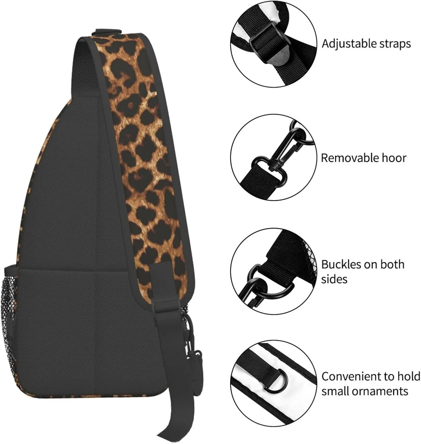 Brown Leopard Print Sling Bag Crossbody Backpack,Abstract Spotted Fur Wild Animal Skin Texture Chest Bag Casual Shoulder Backpack Cute Cheetah Pattern Travel Hiking Daypack for Men Women
