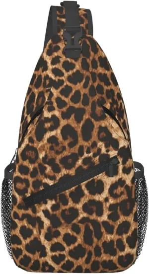 Brown Leopard Print Sling Bag Crossbody Backpack,Abstract Spotted Fur Wild Animal Skin Texture Chest Bag Casual Shoulder Backpack Cute Cheetah Pattern Travel Hiking Daypack for Men Women