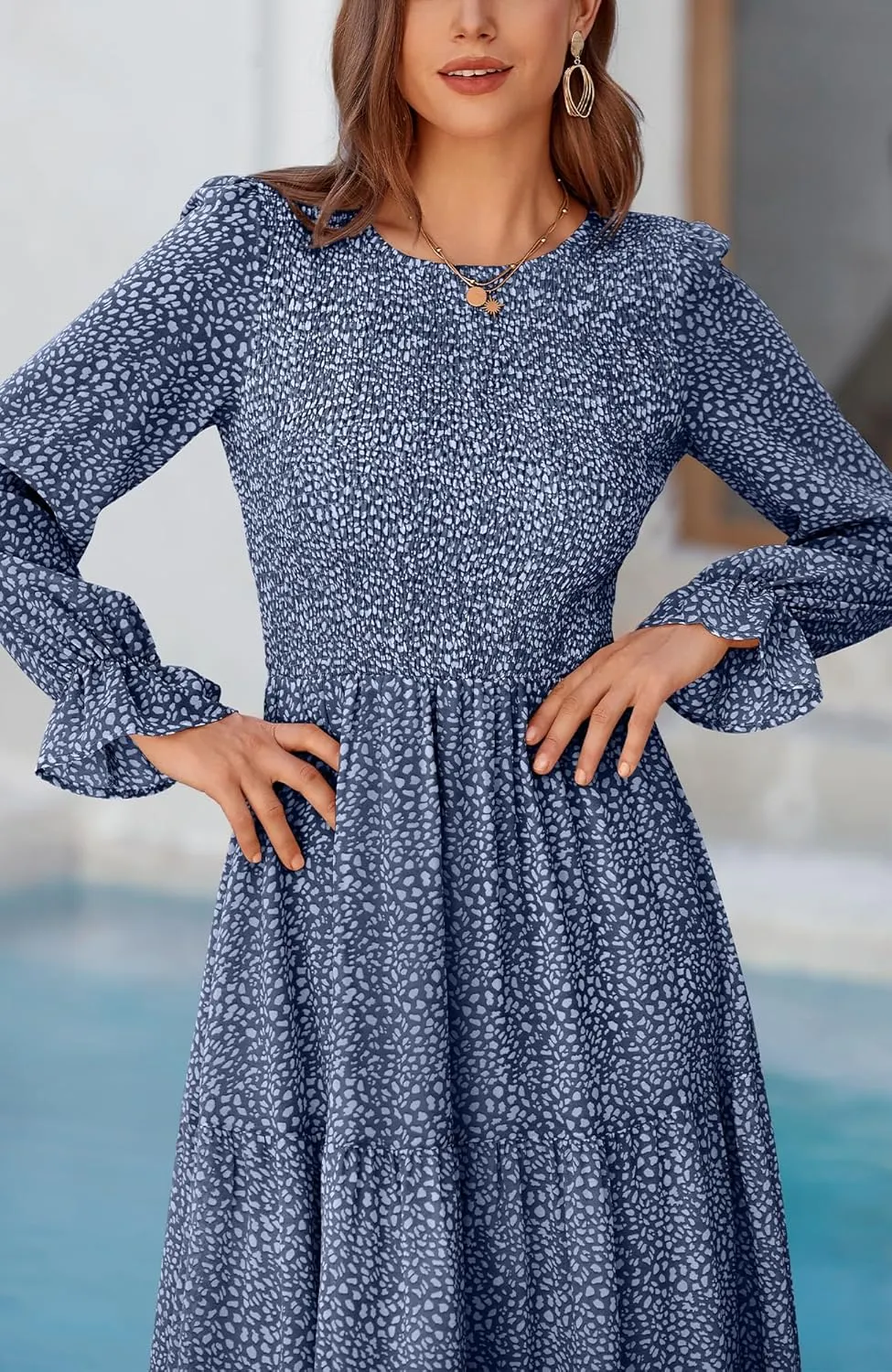 BTFBM Women Casual Long Sleeve Crew Neck Fall Dress Bohemian Relaxed Fit Floral Flowy Maxi Dresses Tiered Cocktail Dress