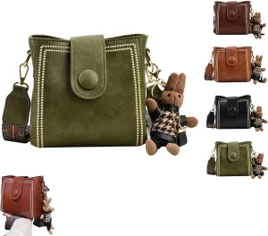 Bucket Bag, Women's Vintage Bunny Charm Bucket Bag Convertible Shoulder Crossbody, Vintage Fashion